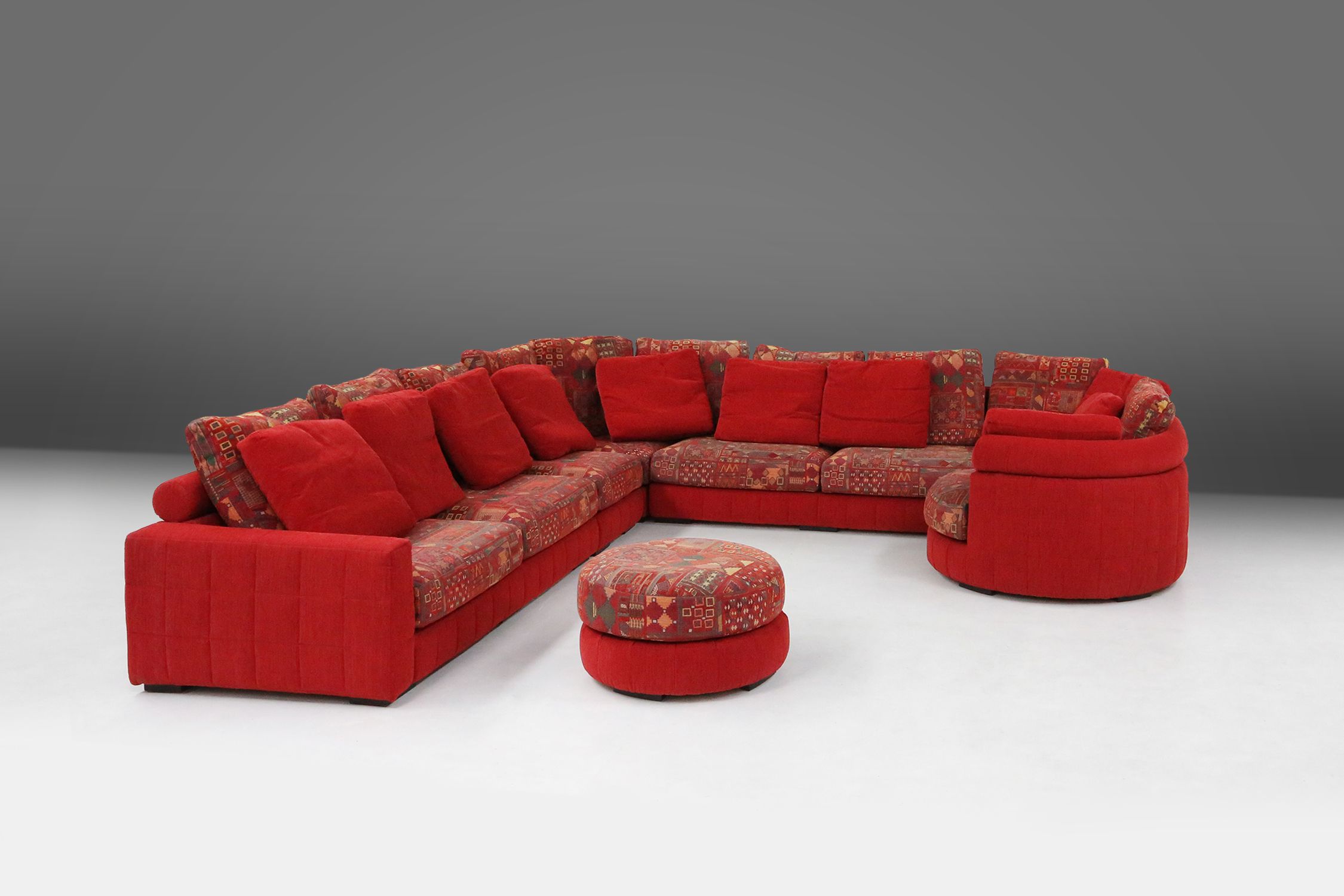 Modular Sofa in Red and Patterned Upholstery by Roche Bobois, France 1980sthumbnail